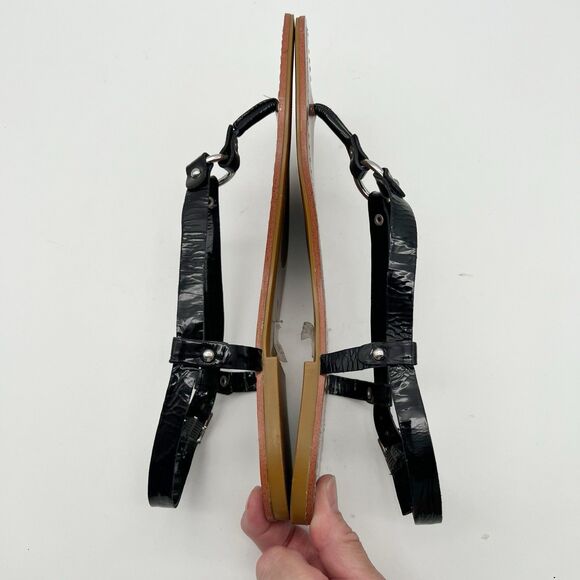 Lauren by Ralph Lauren Aurelia Black Patent Flat Harness Thong Sandals Women 10 - Picture 4 of 10